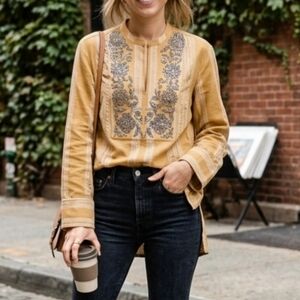 Tory Burch Mustard Yellow Striped Beaded Tunic Top - Size 0